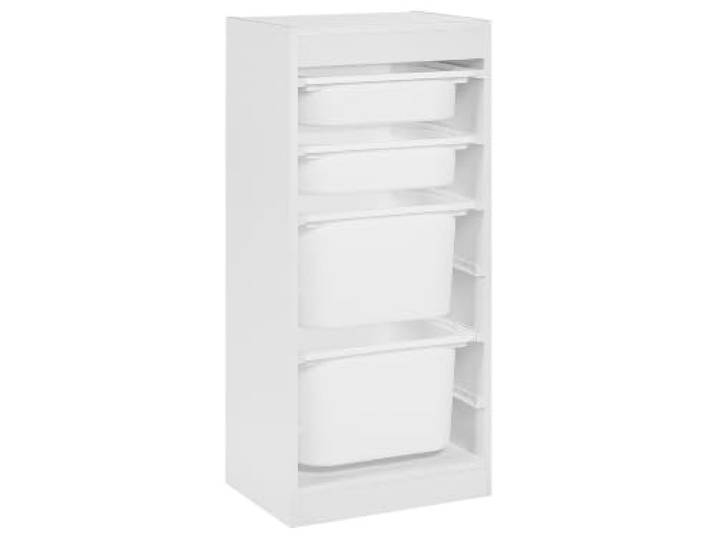 Beliani Regal mit 4 Aufbewahrungsboxen Weiß Faserplatte 4 Schubladen Holzwerkstoff, Matt, 42 x 30 x 89 cm