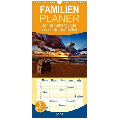Familienplaner 2026 - Sonnenuntergänge, an der Nordseeküste vor Cuxhaven mit 5 Spalten (Wandkalender, 21 x 45 cm) CALVENDO