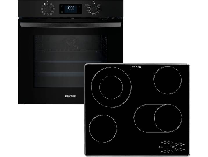 PRIVILEG Backofen-Set BAKO Turn&Cook 455 BLACK , Energieeffizienz: A++, schwarz (schwarz glass, edelstahl), Herdsets, Hydrolyse & Pyrolyse - zwei Reinigungsfunktionen für jeden Bedarf, Backofen-Set