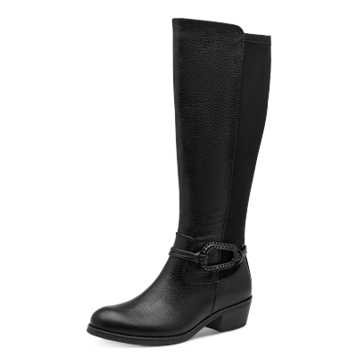 Stiefel MARCO TOZZI, Damen, Gr. 38, Textil, schwarz, Lederimitat, Textil, Schuhe Stiefel, Blockabsatz, Langschaftstiefel mit modischem Schmuckelement