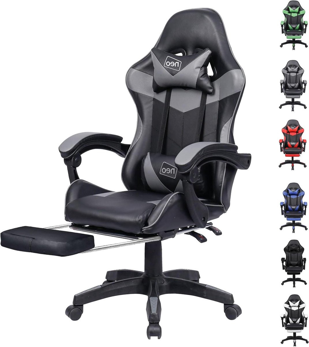 Ergonomische Gaming Stoel met Verstelbare Voetsteun - Grijs