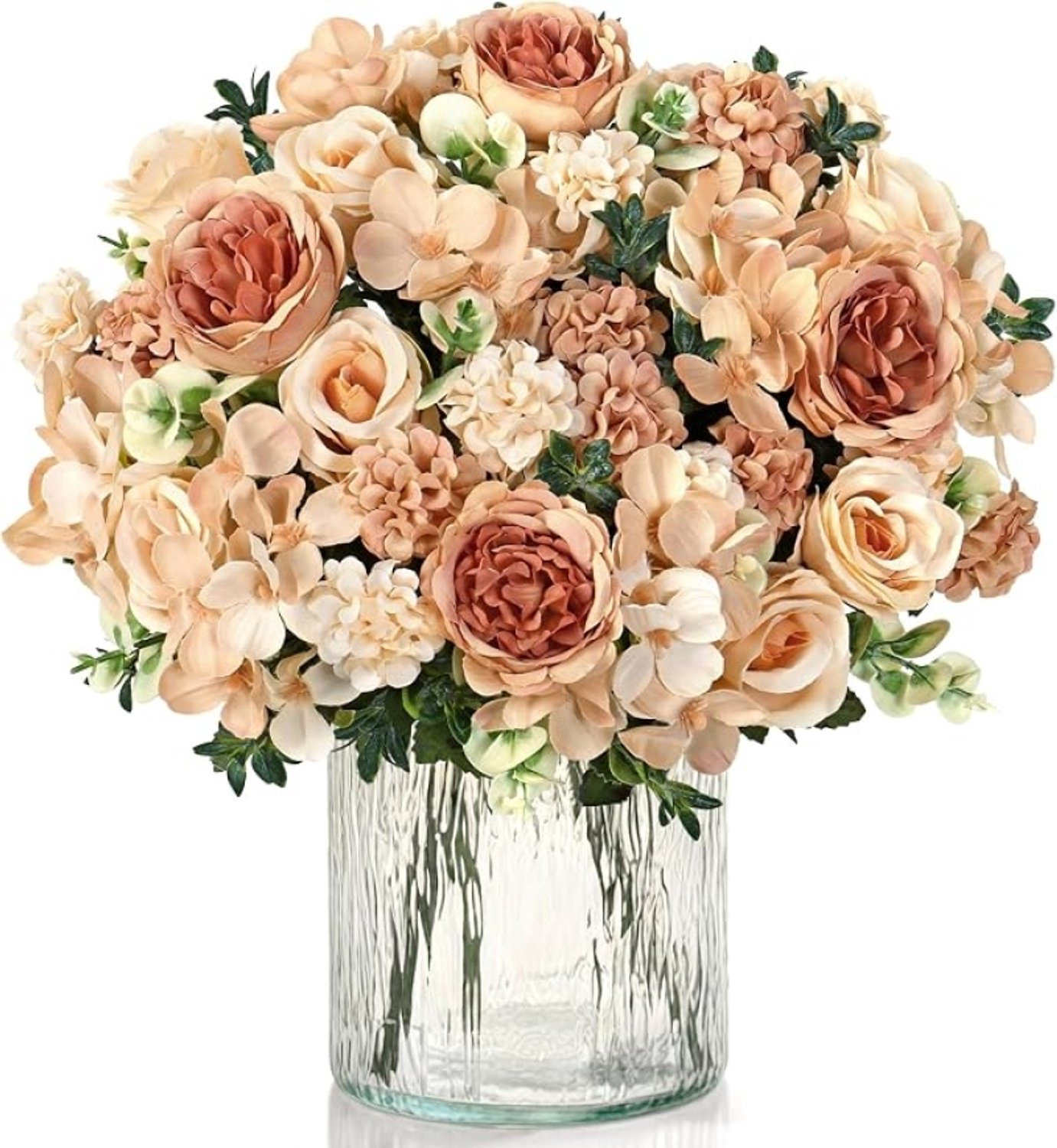 4 Bundels Kunstbloemen Pioenrozen en Hortensia's van Zijde, 32 cm