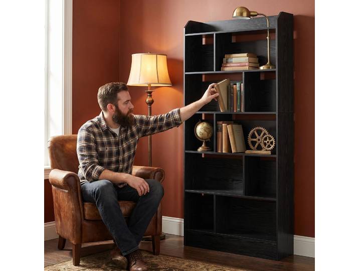 Étagère bibliothèque avec 6 compartiments, étagère de rangement sur pied, pour salon, bureau, chambre à coucher