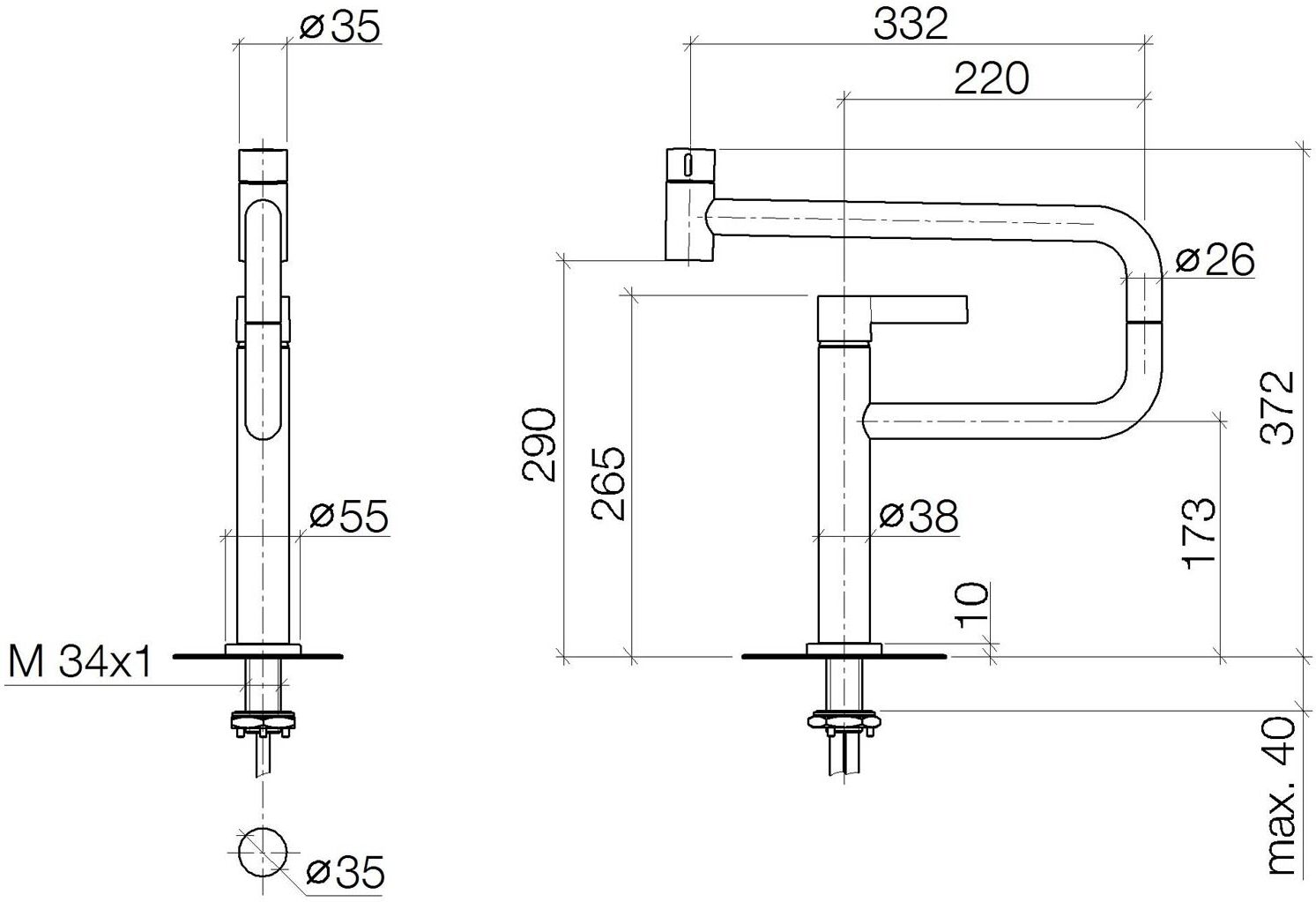 Dornbracht Tara Ultra Pivot Einhebelmischer, Küchenarmaturen, 33845875-08, platin