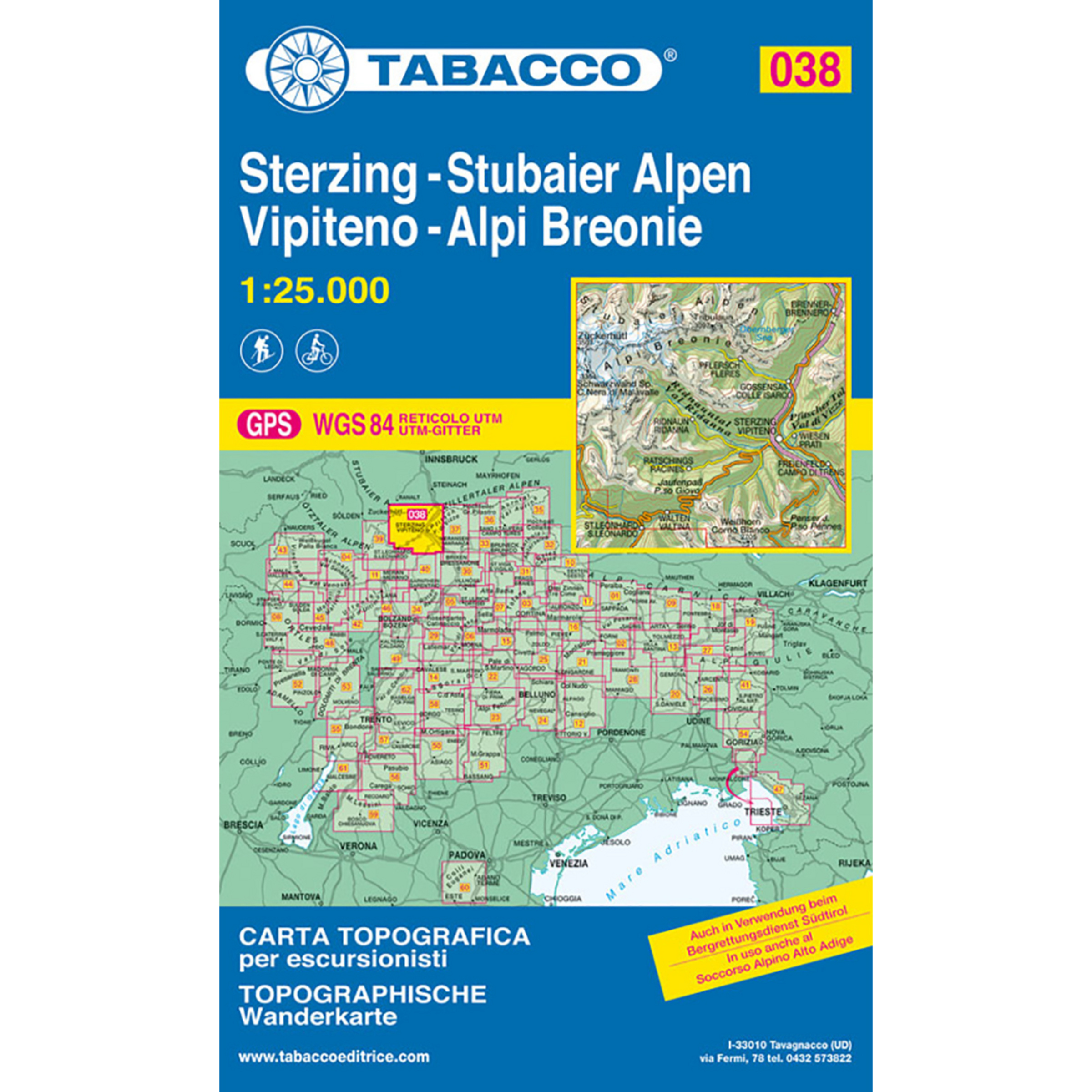 Tabacco Sterzing - Stubaier Alpen 038 Wanderkarte Topografische Karten