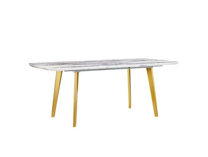 Beliani Esstisch 160-200/90/77 cm Weiß, Goldfarben Rechteckig Mosby, 90x77x200 cm, Esszimmer, Esstische