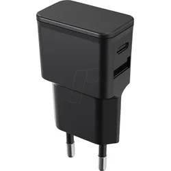 FONTASTIC 262869 - USB-Ladegerät, 12 W, 1x USB-A, 1x USB-C, schwarz