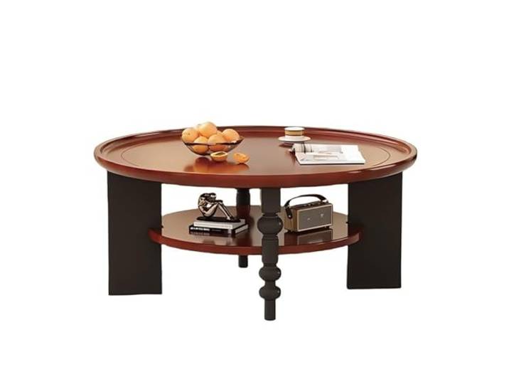 Ptasccne Runder Couchtisch aus massivem Holz mit Ablage in Schokoladenbraun Teetische for Wohnzimmer und Arbeitszimmer couchtisch