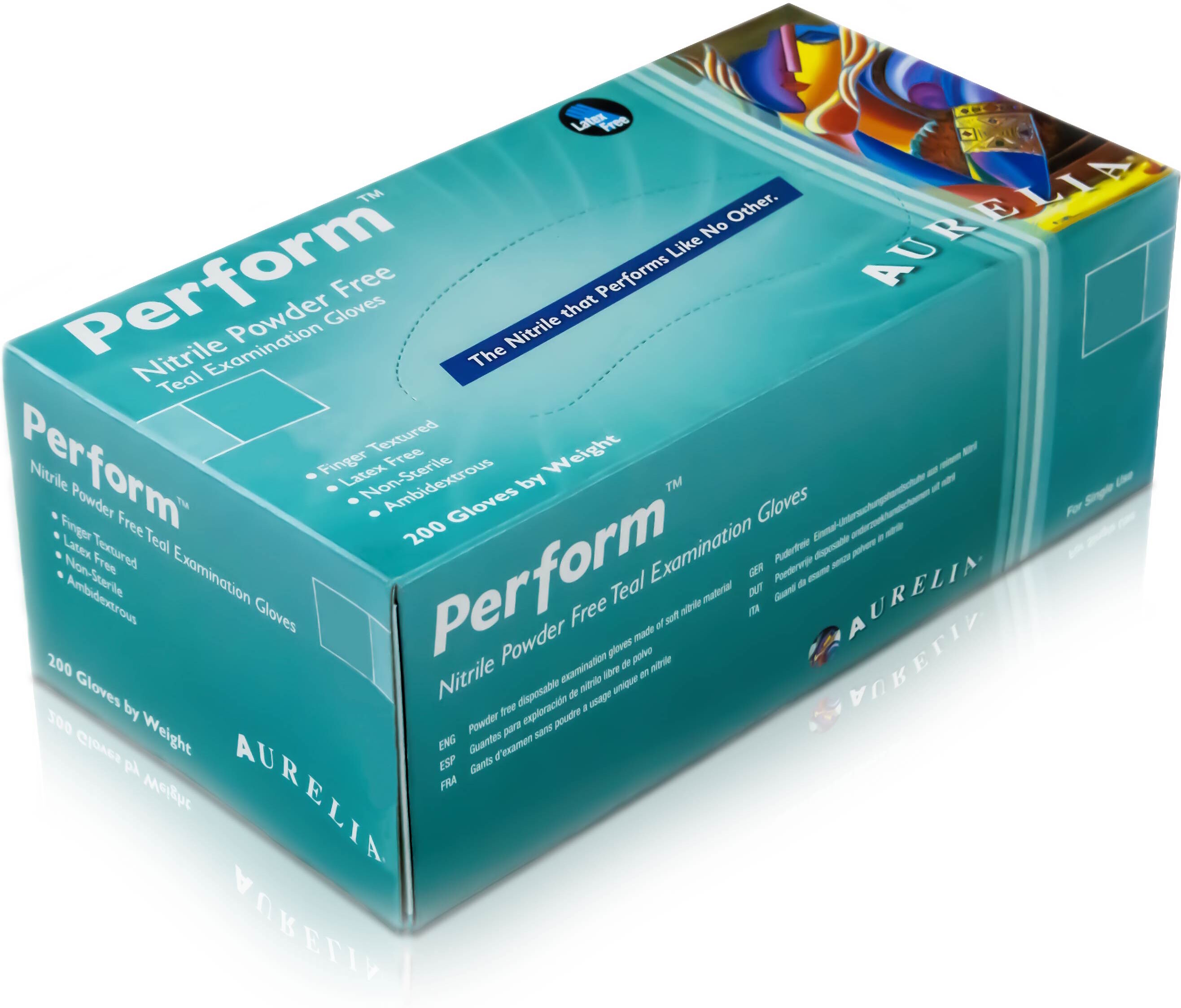 Aurelia Gloves Aurelia Perform blågrøn pudderfri nitrilhandske, 2,5 mil (200 stk) Medicinsk udstyr 200 stk