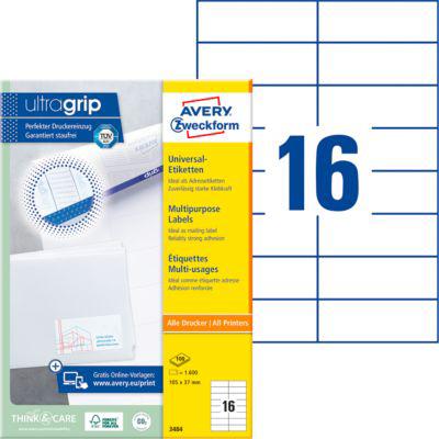 AVERY Zweckform Universal-Etiketten 3484, ultragrip, 105 x 37 mm, 1600 Stück