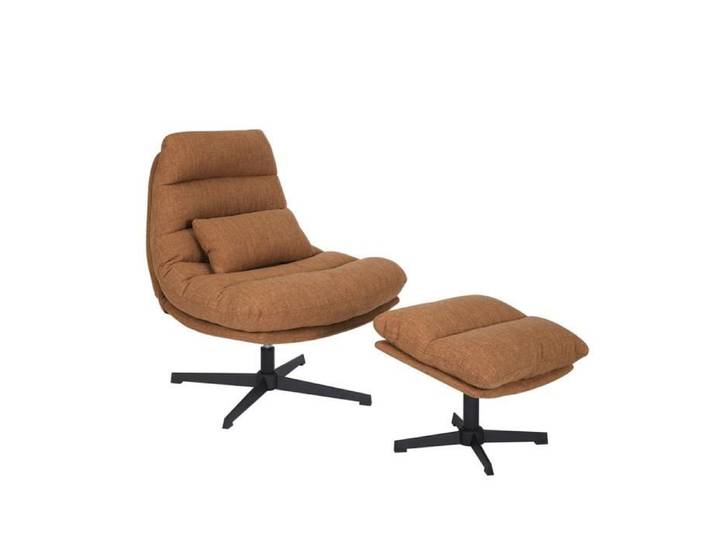 Fauteuil pivotant avec pouf Cristo tissu lin orange cuivre - Livin24 - Relaxation - Scandinave - Moderne