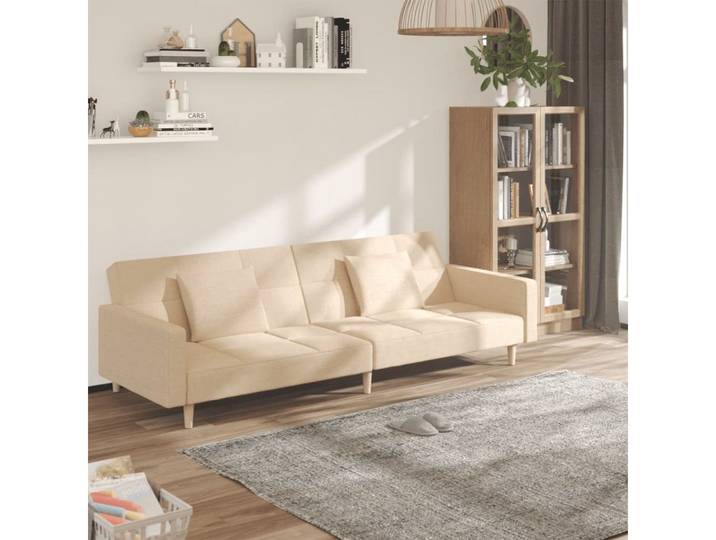 vidaXL Sofa vidaXL Schlafsofa 2-Sitzer mit 2 Kissen Creme Stoff