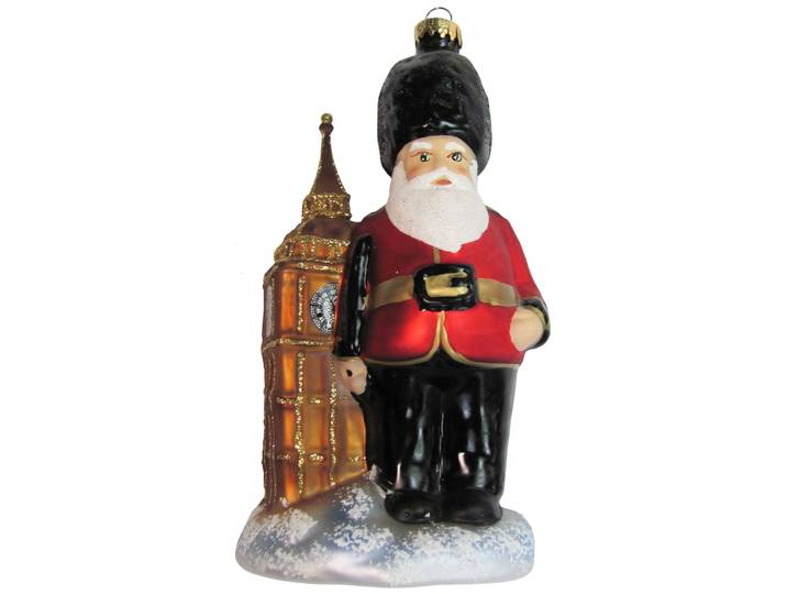 Weihnachtsbaumkugel KREBS GLAS LAUSCHA Britischer King's Guard Weihnachtsmann , rot (weiß, neutral), B:9cm H:13cm T:9cm Ø:9cm, Glas, Weihnachtsbaumkugeln, Weihnachtsbaumkugel, London Souvenir