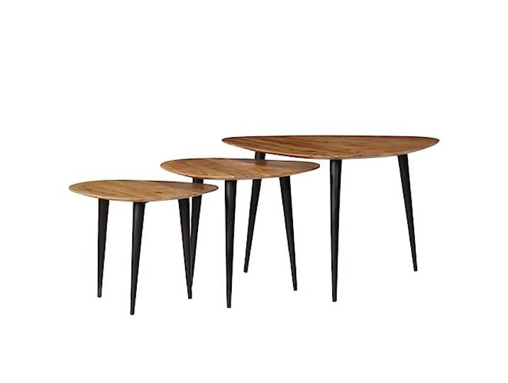 KKgypkn 3-TLG. Couchtisch-Set Massivholz Akazie Handgefertigt, Antik-Stil, verschiedene Groessen, als Beistelltisch nutzbar