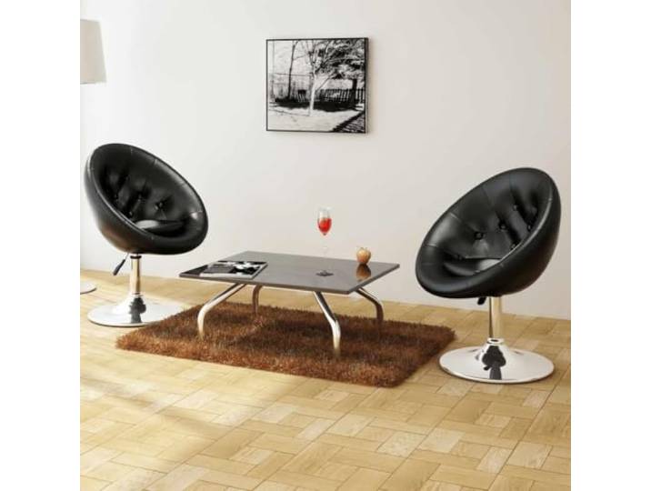 Cocktailsessel 2 Stk Schwarz Kunstleder mit Gasdruckfeder und Chrom-Gestell Chesterfield-Design, verstellbare Sitzhöhe, hochglanzpoliertes Stahlgestell, 110 kg Belastbarkeit, moderner Lounge-Stil