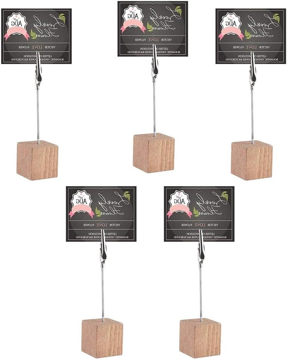 Memo Clip Houder Foto Display met Houten Basis - 5 Stuks - Houtkleur