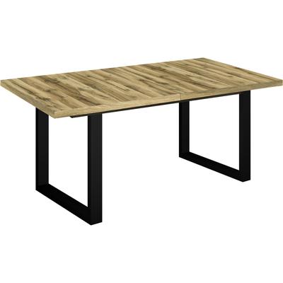 Esstisch MÄUSBACHER "Big System", schwarz feinstruktur, plankeneiche, schwarz feinstruktur, plankeneiche, B:160cm H:73cm T:90cm, Tische, Esstisch, Metallgestell in U-Form, ausziehbar