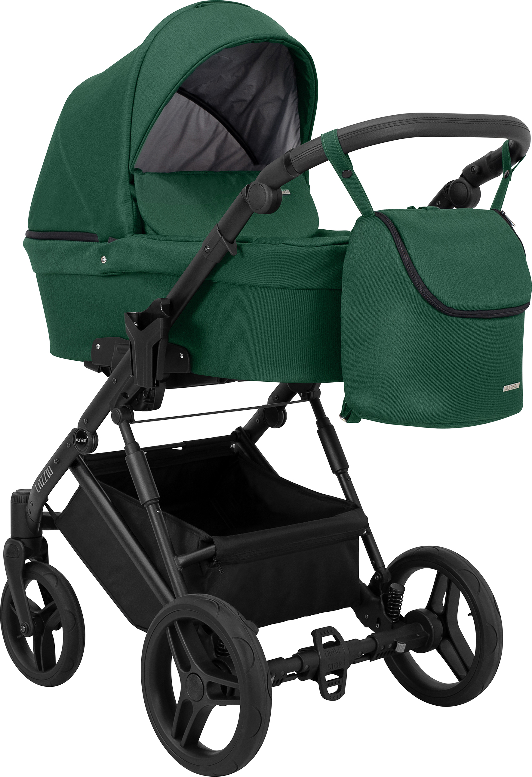 Kinderwagen LAZZIO Babywagen Babyschale Kinder Wagen Set 1 in 1 (grün, Rahmenfarbe: Schwarz)