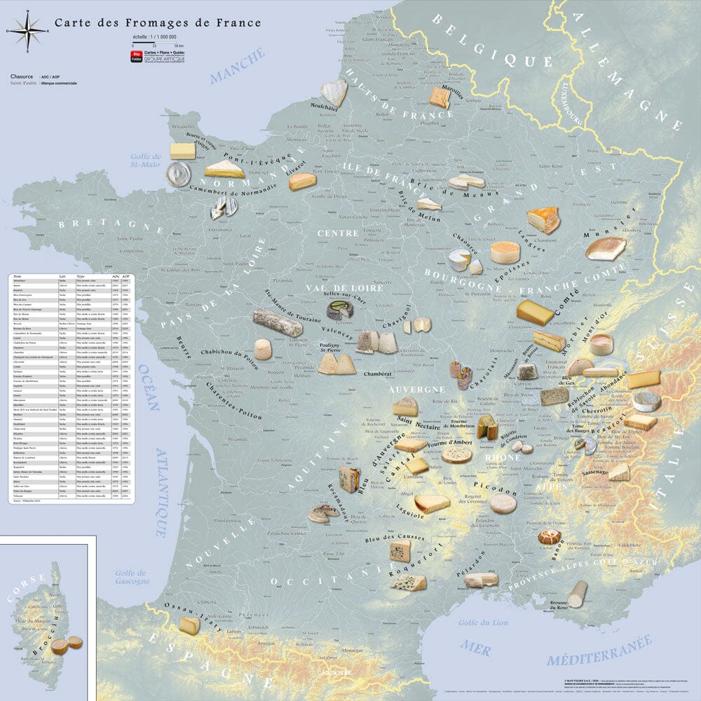 Poster – Carte des fromages AOC de France - 80 x 80 cm   Blay Foldex - Standard / Papier 150 g avec plastification mate
