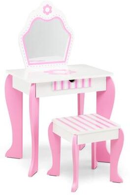 Costway 2-in-1 Toddler Vanity Set with Detachable Top & Cute Flower Patterns-White