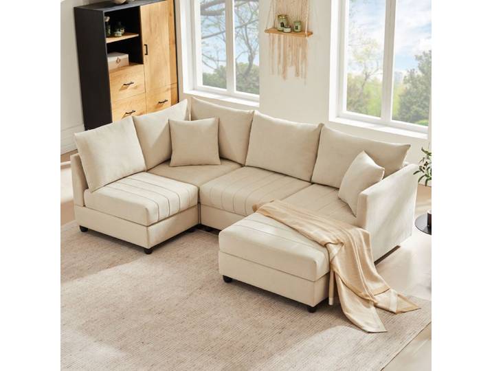 Canapé d'angle contemporain canapé modulaire 5 places avec pouf convertible canapé en L canapé en U