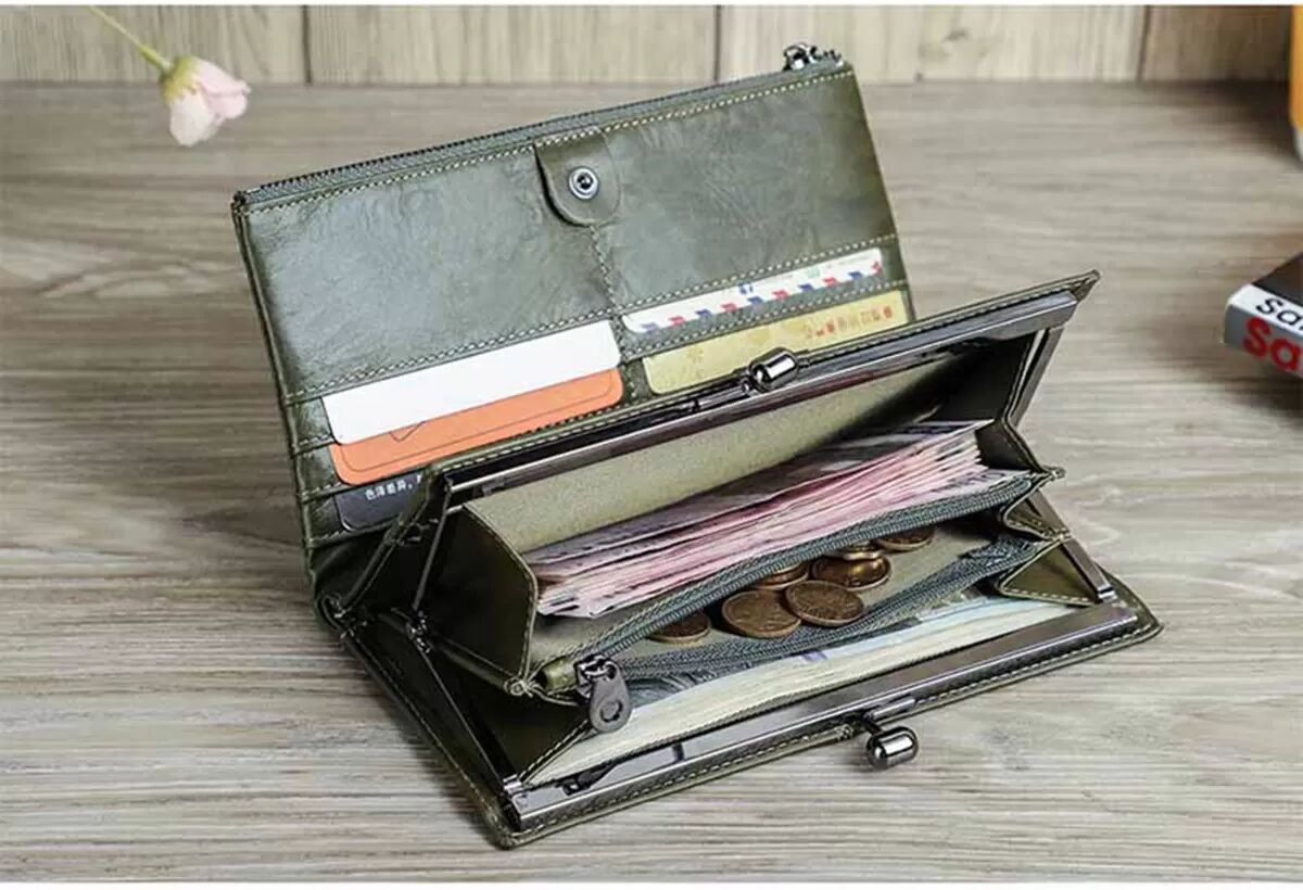 INF Portefeuille long en cuir synthétique avec blocage RFID - Sécurisez vos essentiels avec style Vert
