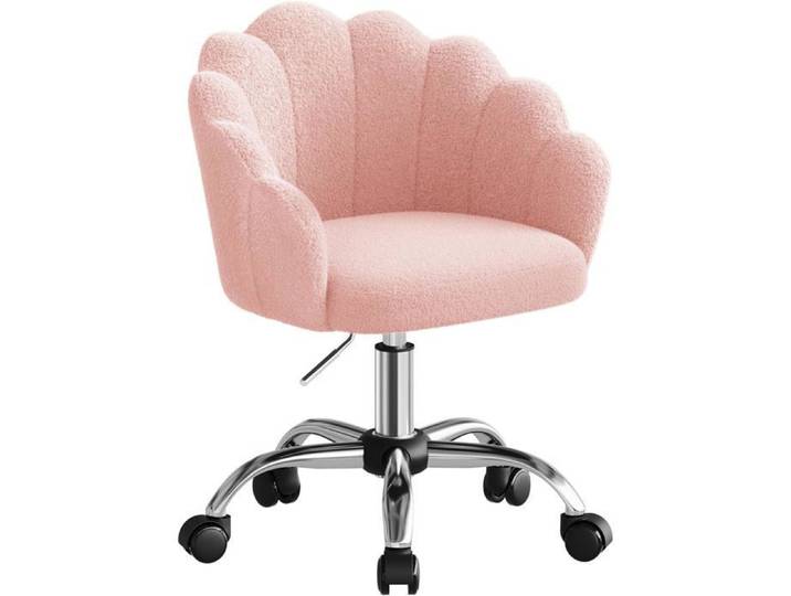 Chaise de bureau en bouclette - WOLTU - Rose - Chaise Coiffeuse Pivotante - Dossier en pétale - Hauteur réglable