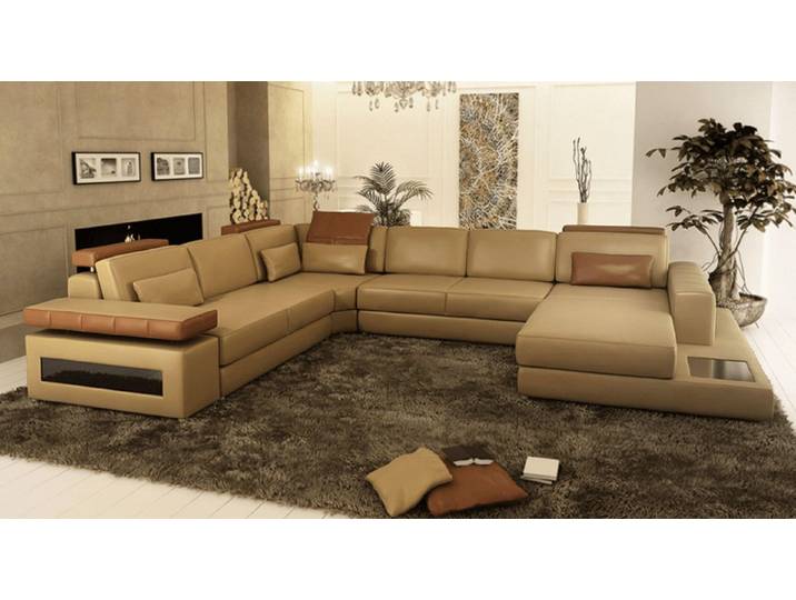 JVmoebel Wohnlandschaft Braune Leder-Couchgarnitur U-Form mit verstellbaren Sitzen, Made in Europa