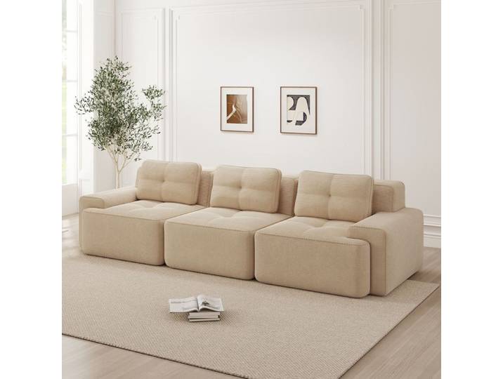 MEUBLIV Canapé modulable 3 places avec base antidérapante 293x104x69 cm velours beige sans montage
