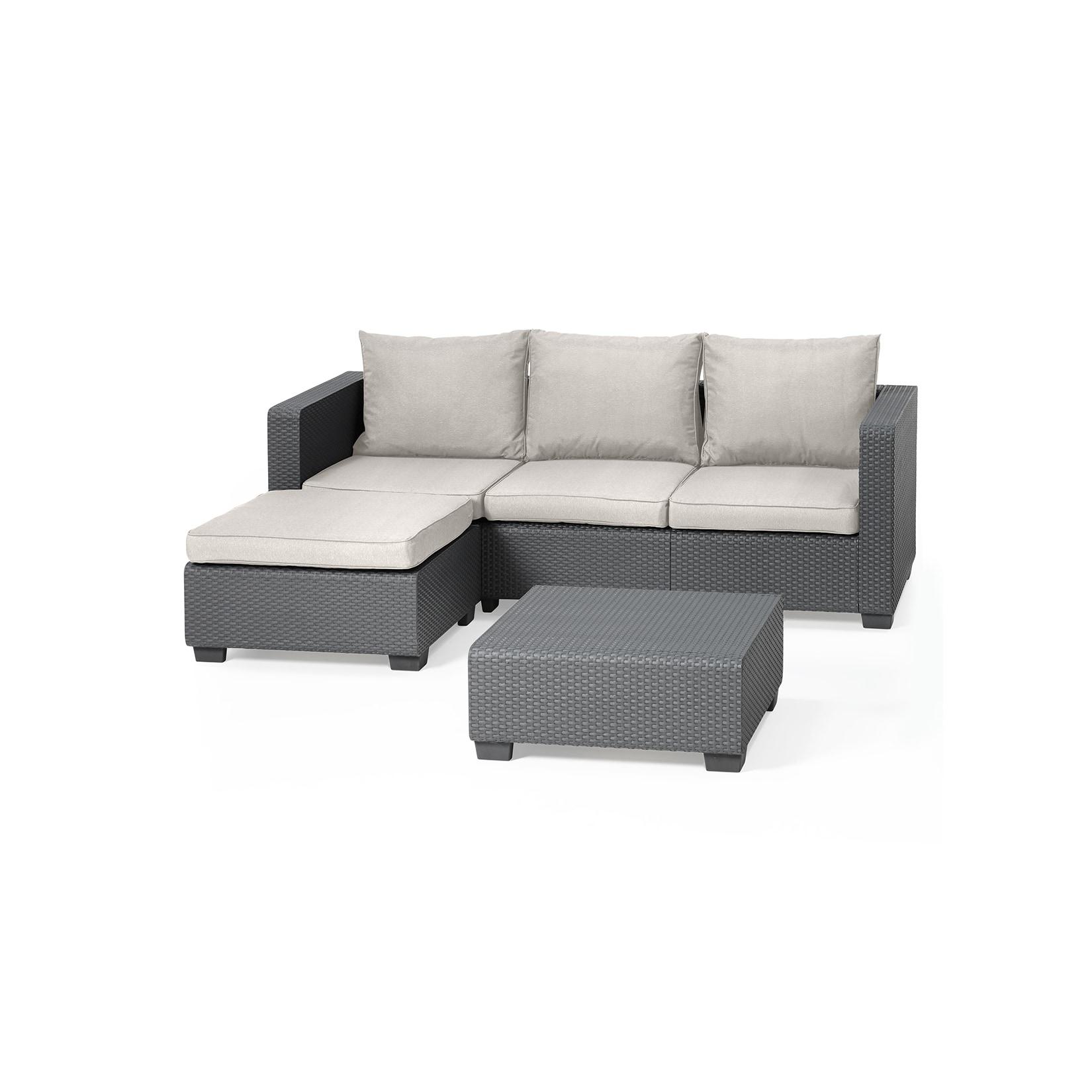 Allibert Salta Gartenmöbel Set 3 tlg. mit Gartensofa, Hocker und Esstisch Rattanoptik, wetterfest Final Sale