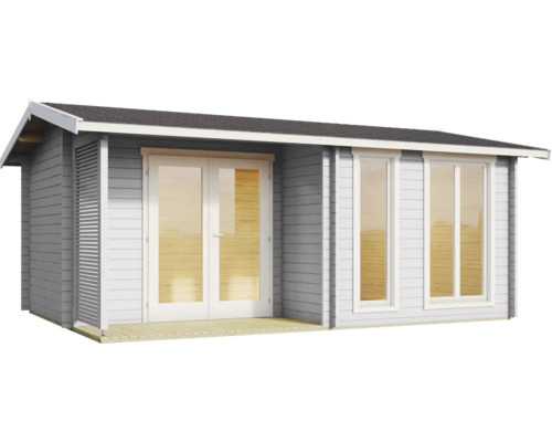 Lasita Maja Gartenhaus Brighton 44 ISO Gartenhaus aus Holz in Grau, Holzhaus mit 44 mm Wandstärke, Blockbohlenhaus mit Montagematerial