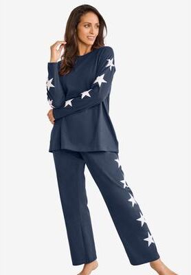 Plus Size Women's Side Print Pajama Set by Dreams & Co. in Navy Stars (Size 3X)