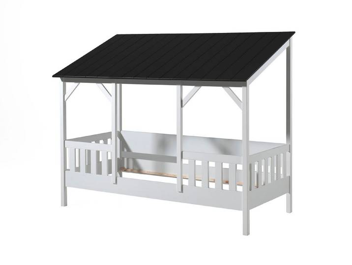 58 aufm Kessel Kinderbett Hausbett Kata 214x105x174 Kinderbett MDF+Massivholz Weiß/Schwarz (inkl. Versand, Lieferung bis Verwendungsstelle), Liegefläche 90 x 200, Hausoptik, Massivholz, schwarz abgesetztes Dach