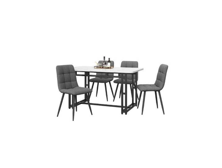 Table à manger noire 120x70cm avec 4 chaises Set Table à manger de cuisine moderne Set Chaise à manger en lin gris foncé