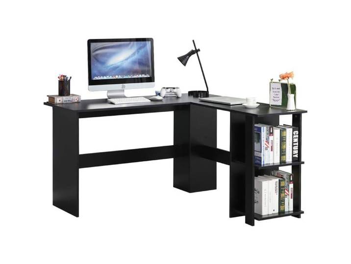 Bureau d'angle Noir Informatique Bureau avec Rangement Bureau d'Ordinateur en Forme L Table 130 + 130cm en Bois Bureau Gaming Noir