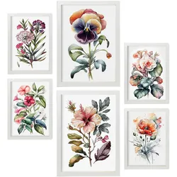 POSTER Set Mit 6 Dunkle Blumen Vollfarbige Natur Und Botanikdrucke Mit Blumenmotiven Auf Reinweißen Hintergründen A3 & A4 Weißer Rahmen