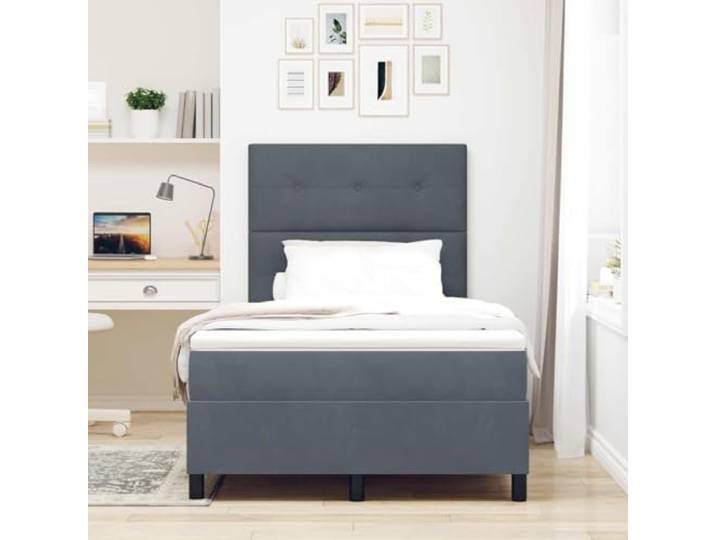 KTHLBRH Boxspringbett Dunkelgrau 120 x 200 cm mit verstellbarem Kopfteil Struktur aus Kiefernholz, mittlere Unterstützung, einfache Montage, 2 Höhen