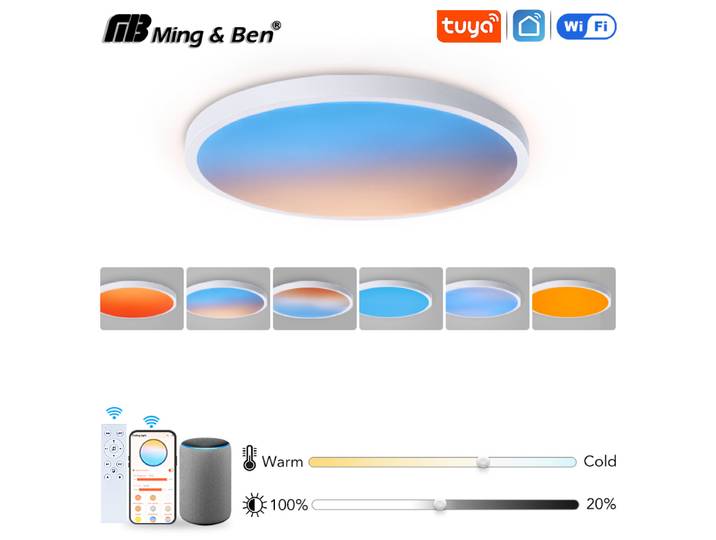 Tuya – plafonnier intelligent ciel bleu, 50W, 220V, avec télécommande, commande vocale Alexa Google, spectre complet, éclairage domestique Multiple