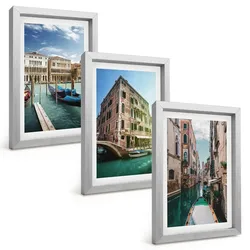 BILDER SET 3er Set - 20x30 cm Silberner Rahmen - Architektur der Kanäle von Venedig