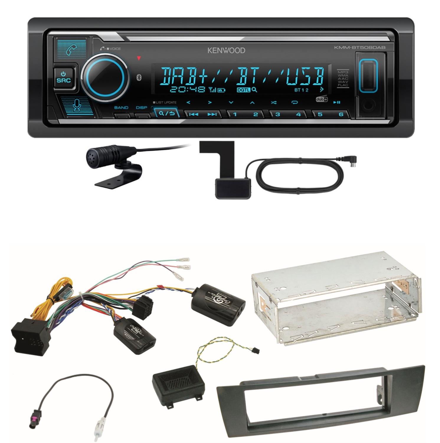 Kenwood KMM-BT508DAB Bluetooth Digitalradio Einbauset für BMW E90 E91 E92 E93