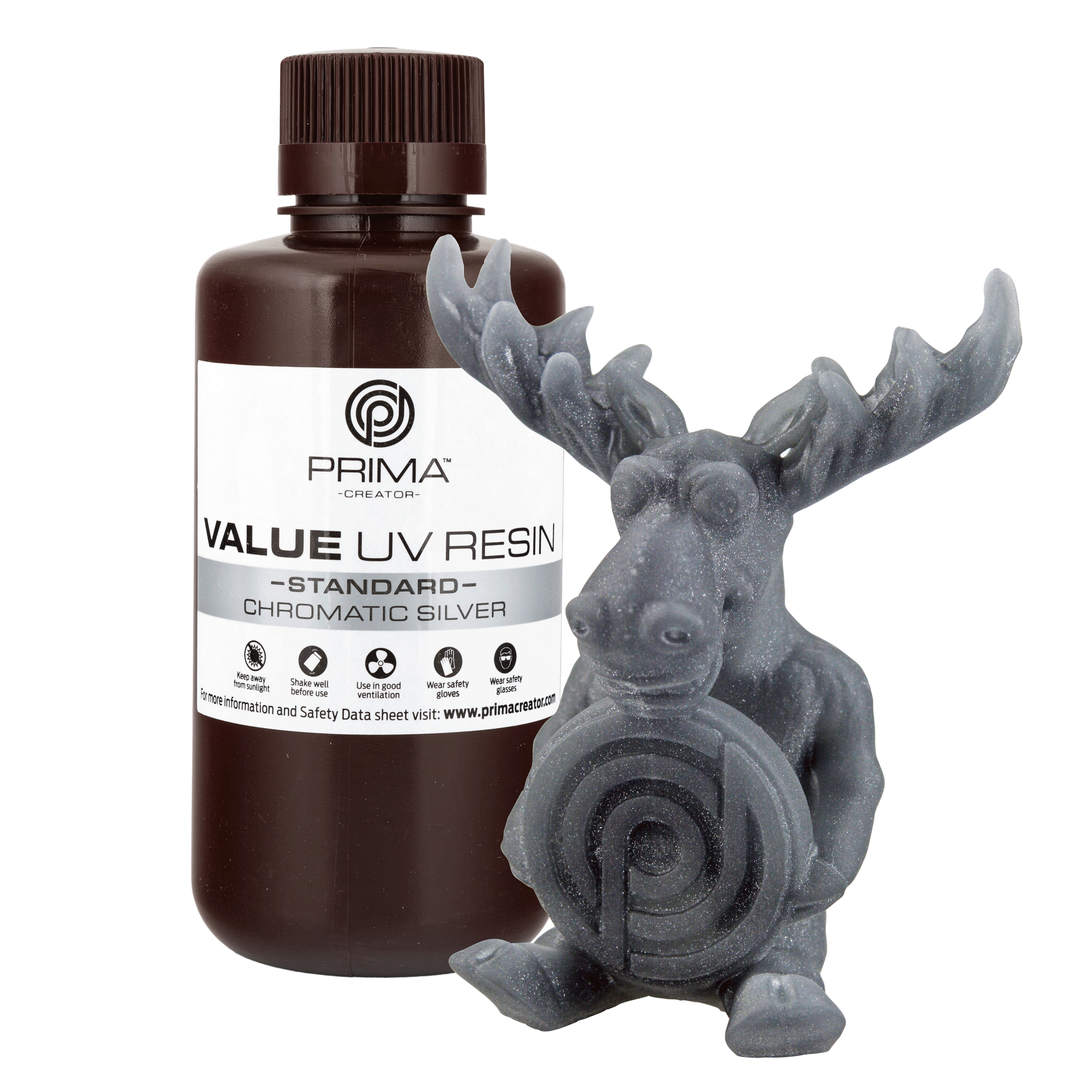 PrimaCreator Value UV / DLP Resin - 500 g - Chromatic Silver PV-RESIN-B405-0500-CS