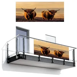 BALKON-SICHTSCHUTZ Schottische Hochlandbewohner - Heide - Landschaft - Tiere Balkon Deko 300x130 cm