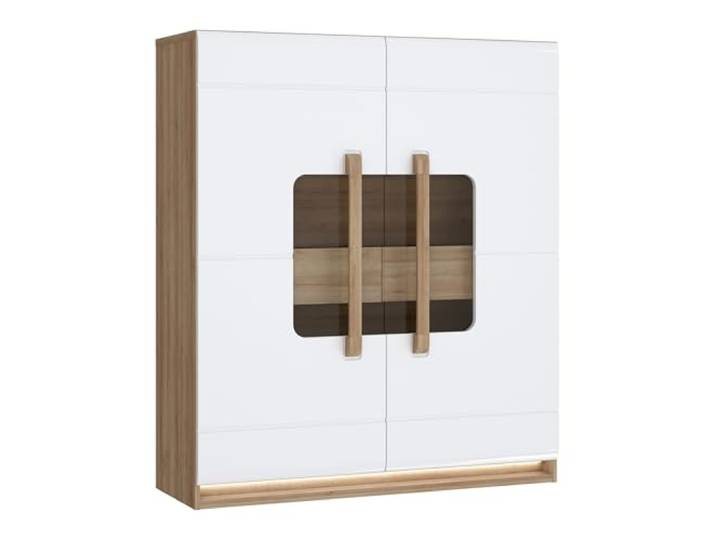 Forte Attention Vitrine 120, Moderne Vitrine,2-türig, abgerundete Glasscheiben, Holzwerkstoff, Riviera Eiche Holzdekor/Weiß Glanz, 119,9 cm breit x 139,6 cm hoch x 41,5 cm tief