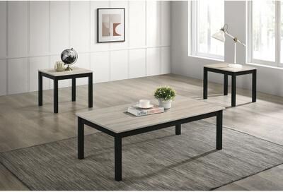 Esofastore 3pc Solid Wood Living Room Table Set Gray Finish Faux Marble Top