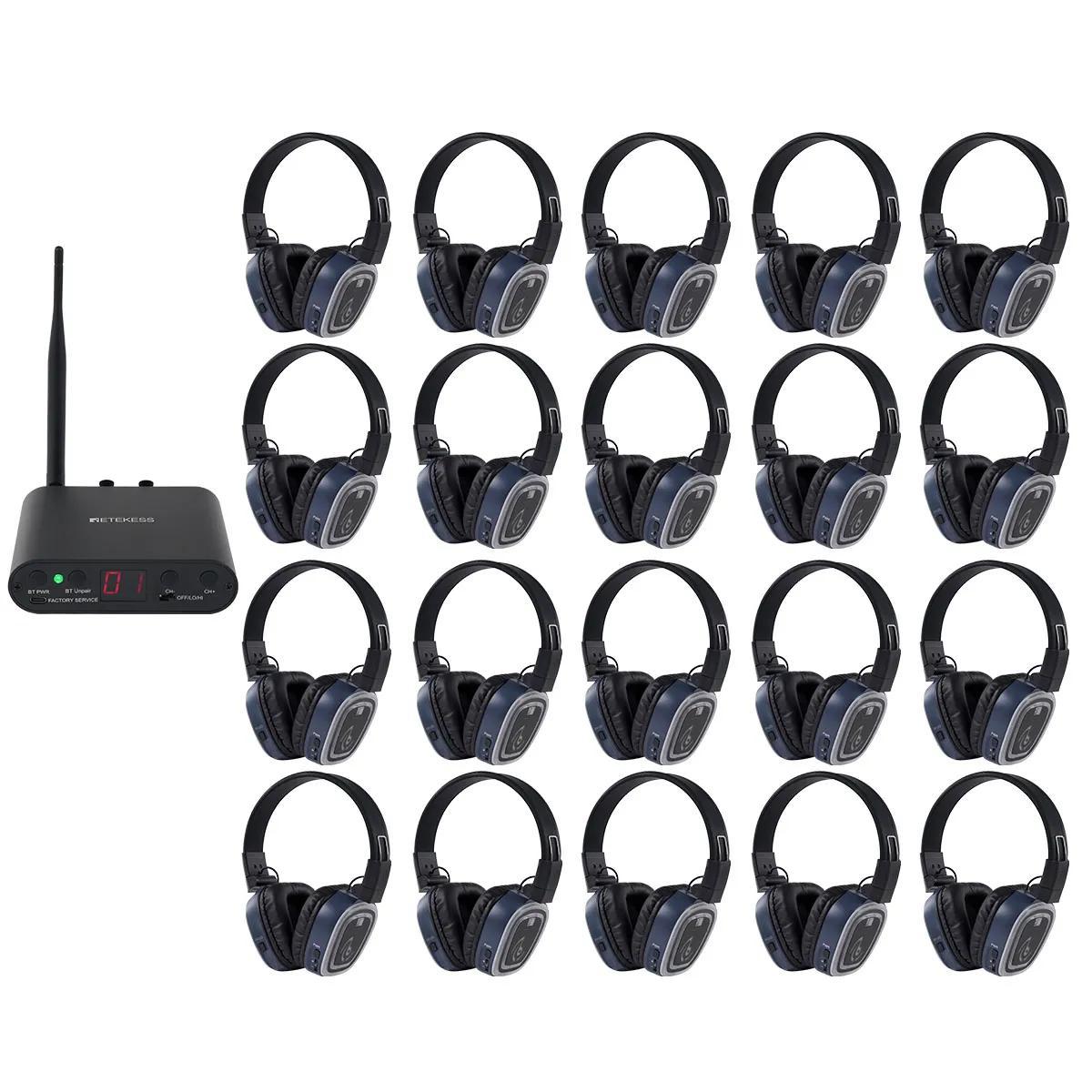 Retekess TA004S Silent Disco Kabelloser Kopfhörer, Audiosystem Verbesserte Version, 6-Kanal mit Bluetooth, faltbar, für Fernseher, Yoga, Meditation