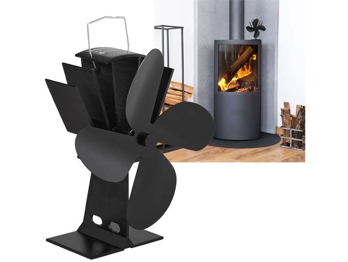 Kaminventilator, 4 Lüfterblätter, stromlos, schwarz