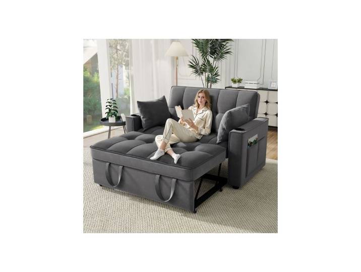 ®TONLRGY Canapé-lit pliant multifonctionnel avec porte-gobelet et oreillers adapté au salon gris