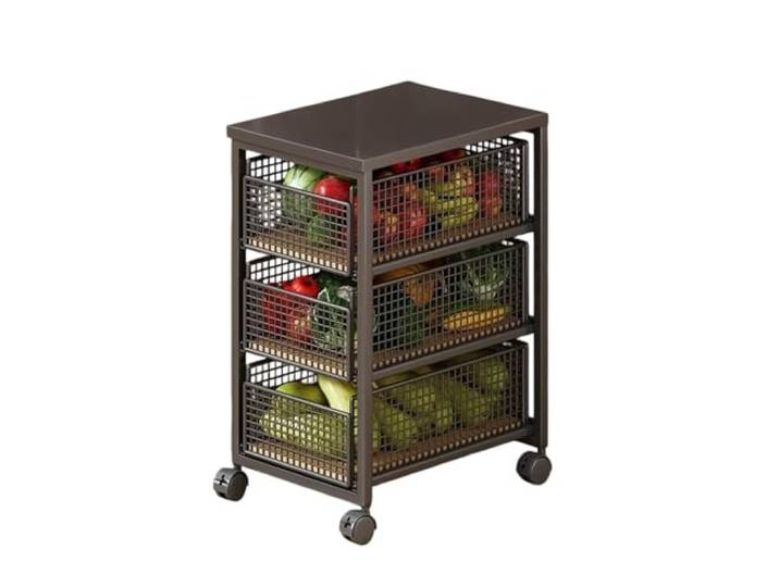 3-stufiger rollender Küchenwagen for Herausziehen von Gemüse Couchtisch und Obstkorb-Aufbewahrungsregal(Schwarz)