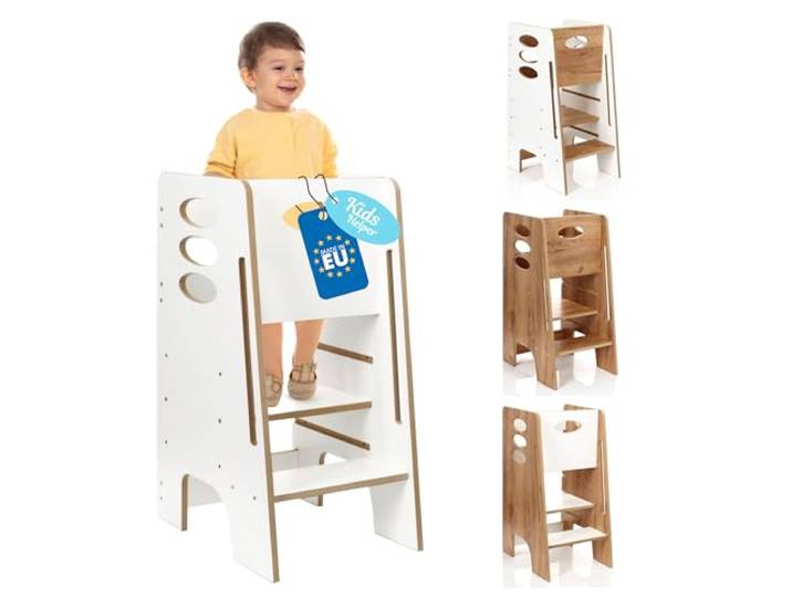 Kitchen Kids Helper Lernturm ab 1 Jahr - Höhenverstellbarer Lernturm Montessori Weiß 80cm - Sicherer Learning Tower für Kinder - Ideal für Küche & Bad - Stabile Konstruktion - Leichter Aufbau