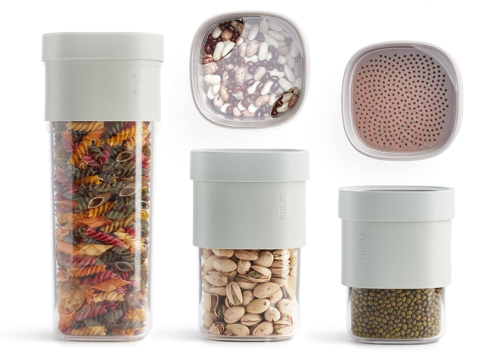 Dripio Set van 3 stapelbare siliconen voorraadpotten, groen, 1600 + 850 + 850 ml